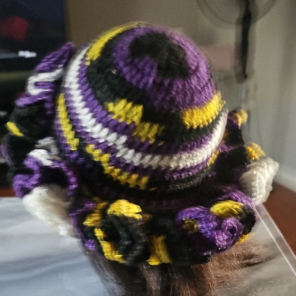 Crochet Ruffle Beanie Yellow, Purple, Black, And White main image 4